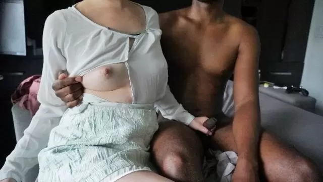 Jerking off a Korean man's cock and jumping on top of him